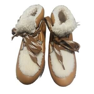 Gentle Souls Women Shearling Lined Ankle Boot Lace up Cozy 9M Brown Leather